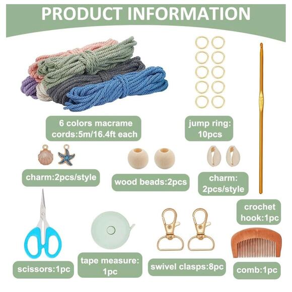 New DIY Seashell Macrame Keychain Kit for Beginners - Picture 2 of 7